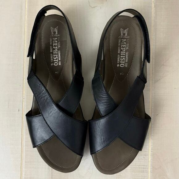 Mephisto Women's Slingback Crisscross Black Leather Sandals Women’s Sz 40 (US 9) - Picture 3 of 11
